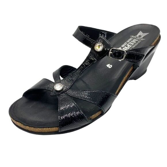 Mephisto Women's Nazli Sandals Black Patent Leather Crystals Wedge Size 10 / 40 - Picture 1 of 16